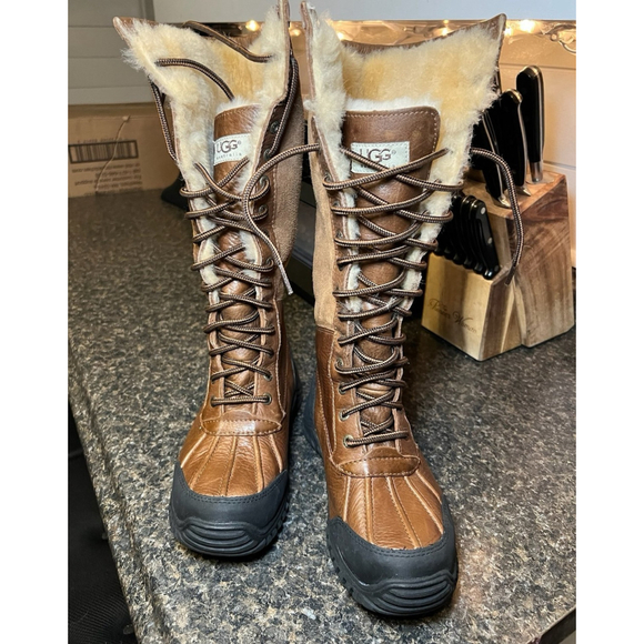 UGG Adirondack Tall Chestnut Leather Suede Boots - Picture 3 of 12